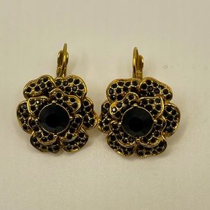 Kate Spade gold and black gem flower earrings